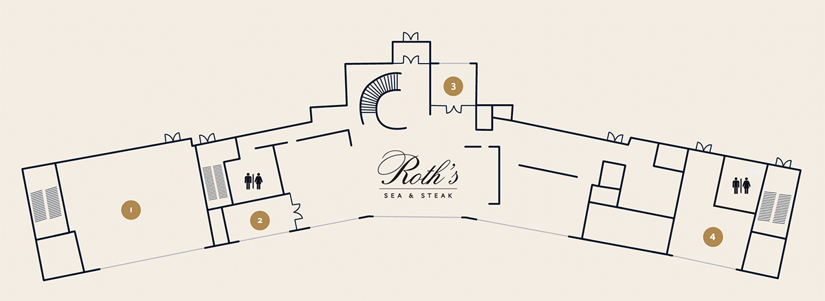 Private dining floor plan for floor one at Roth’s Sea & Steak.